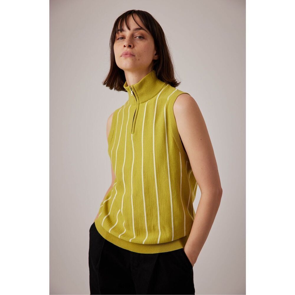Checks cotton/wool blend knit zip vest sweater striped in wasabi sz XXL NWT
